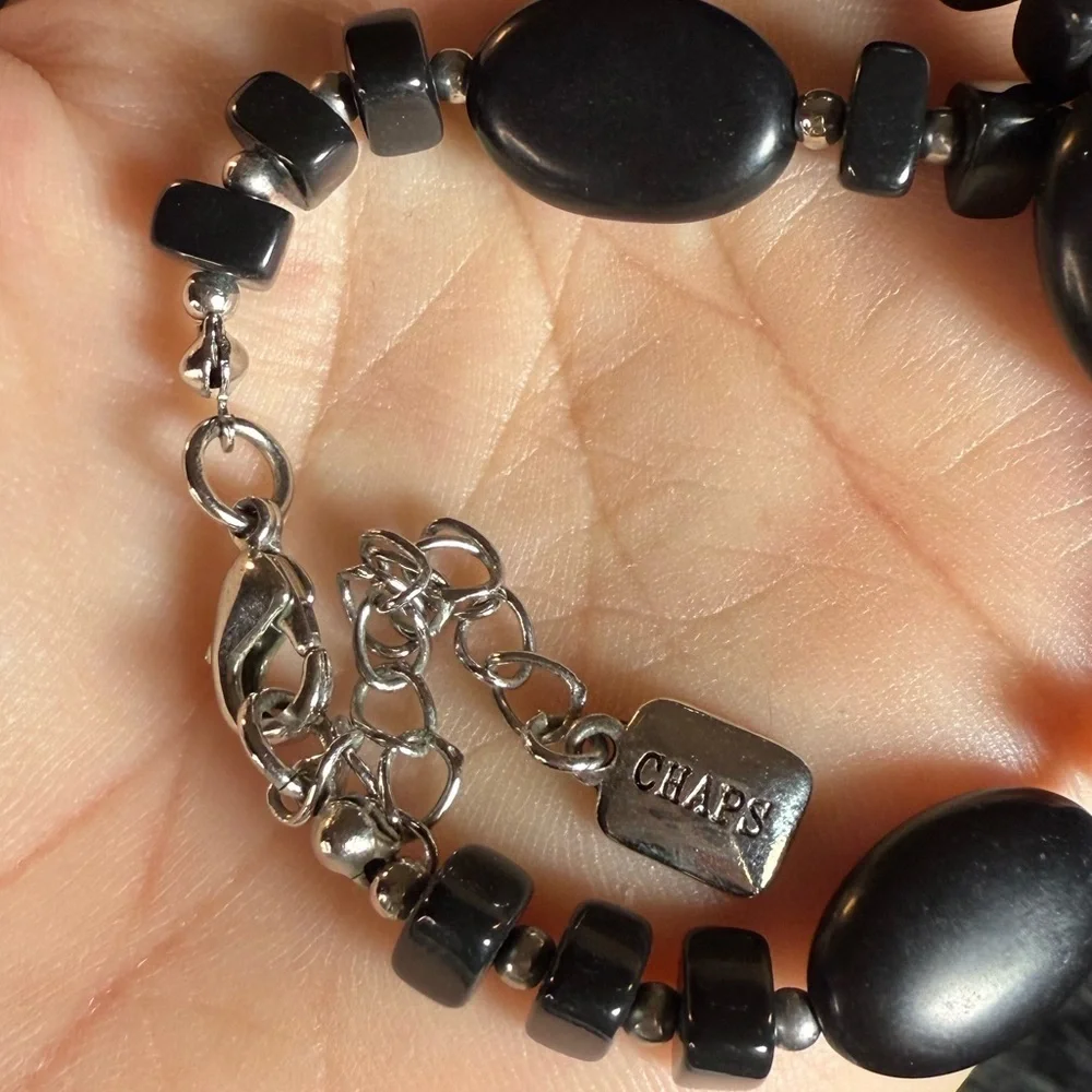 Chaps Black Stone Beaded Double-Strand Necklace